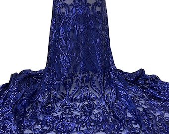 Royal Blue Sequin 4 way Stretch Mesh Lace Fabric | Sequin for Prom Dresses - 52” Width Sold by The Yard