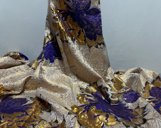 High-end Gold Purple Brocade Lace Fabric/bright Metallic Thread