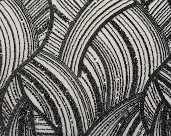 Black Beaded Sequins Embroidery Lace Mesh Fabric 52” Width Sold by the Yard