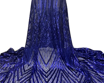 Exotic Royal Blue Stretch Sequin Fabric/ Stretch Sequins/ Royal Blue Sequin/Prom, Wedding, Evening Grown/Royal Blue Stretch Sequin- Per Yard