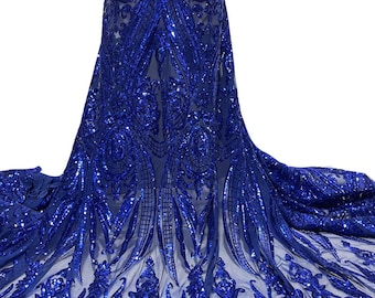 Royal Blue Stretch Sequin Fabric/ Stretch Sequins/ Royal Blue Sequin/Prom, Wedding, Evening Grown- Sequin Fabric 4 Way Stretch Mesh-Per Yard