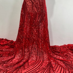 RED Exotic Stretch Sequin Lace Fabric/ Stretch Sequins Fabric/ Red Sequin Lace/Wedding Lace/Sequin Lace Fabric/Hot Sell Sequins-by Yard