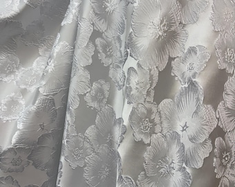 White Jacquard Fabric Floral Pattern| Jacquard Fabric for Costume Gowns Couture Sewing Fabric by the Yard 58" width 3 or 5 Yards.