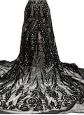 Black Stretch Sequin Fabric/Sequin Fabric/Sequin for Prom, Wedding, Evening Grown, Wedding Dresses/Black Stretch Sequin Fabric-by Yard