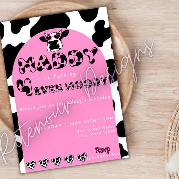 4ever moody, four ever Invitation, 4ever, Moody, Moo, Cowgirl Invitation, MOO, Digital Download, Cow Invitation, cow birthday, cow print