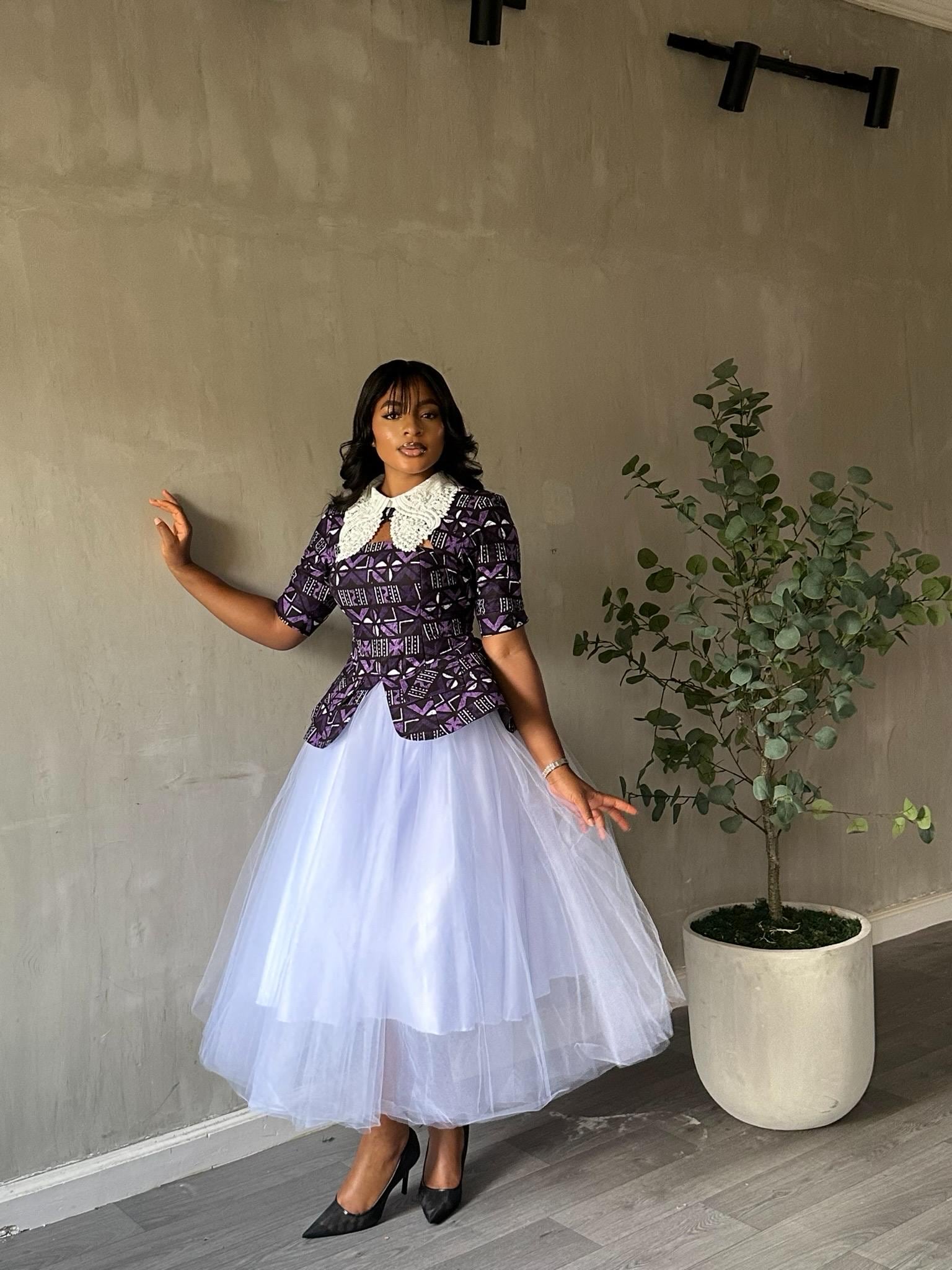 Ankara Tulle Colar Dress, Ankara Spring Summer Dress. African