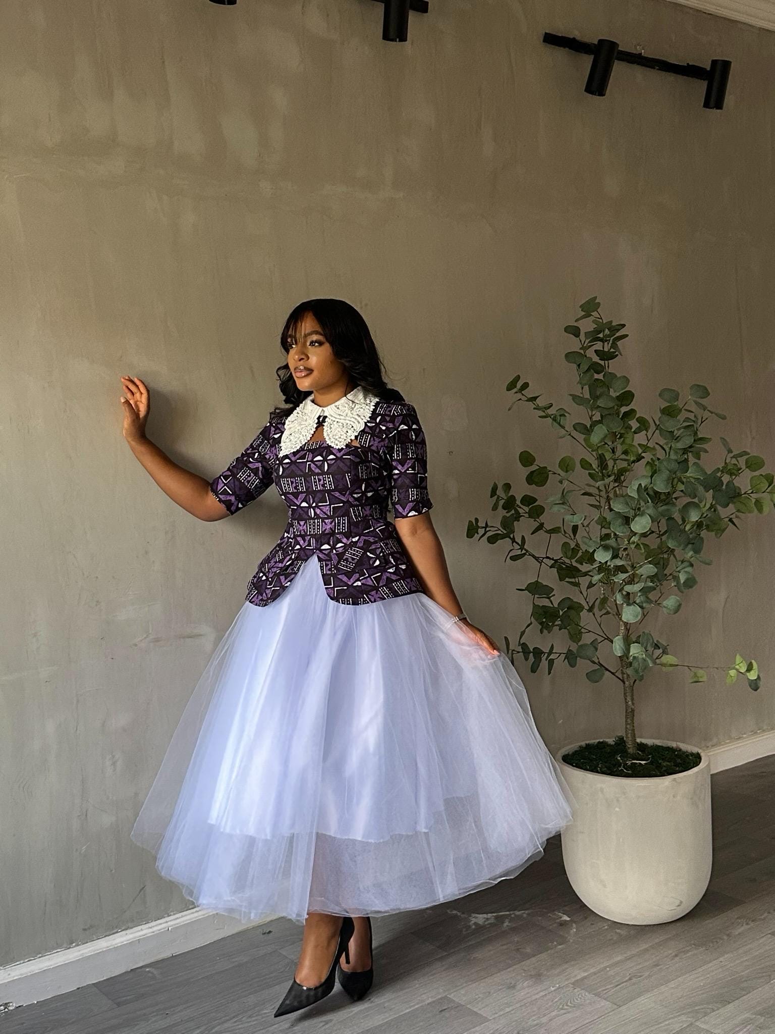 Ankara Tulle Colar Dress, Ankara Spring Summer Dress. African