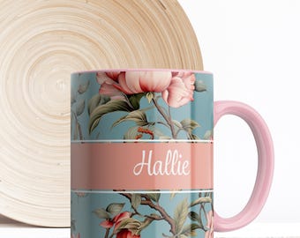 Custom Name Chinoiserie-Inspired Coffee Mug, Personalized Art Mug for Tea or Coffee Lovers, Unique Gift for Women, Vintage Design Enthusiast