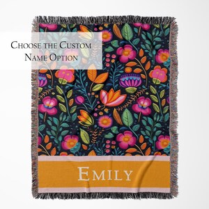 Personalized Mexican Folk Art Blanket: Floral Woven Cotton Throw, Boho Home Decor image 12