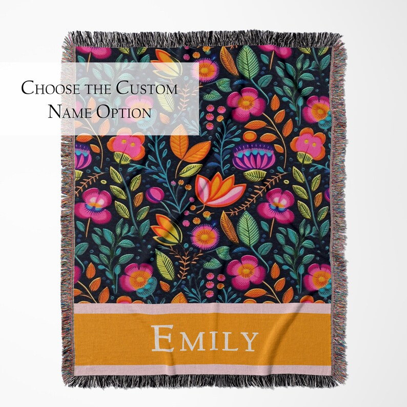 Personalized Mexican Folk Art Blanket: Floral Woven Cotton Throw, Boho Home Decor image 12
