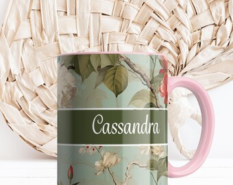 Personalized Chinoiserie Mug, Custom Name Coffee Mug or Tea Cup, Elegant and Vintage-Inspired Gifts, Monogrammed Customized Gift for Her