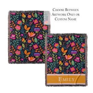 Personalized Mexican Folk Art Blanket: Floral Woven Cotton Throw, Boho Home Decor image 8