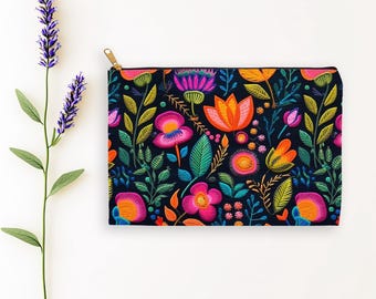 Folk Art Tarot Bag: Zippered Pouch, Crystal & Makeup Bag
