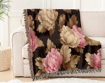 Baroque Floral Woven Blanket: Romantic Cottagecore Tapestry Throw