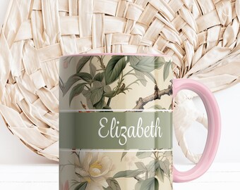 Chinoiserie-Inspired Personalized Mug, Custom Name Coffee or Tea Cup, Unique Vintage-Style Gift for Her, Artistic Custom Drinkware