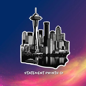 Seattle skyline Sticker, Seattle Sticker, Seattle Decal, Seattle Sky Needle Sticker, Skyneedle Sticker, Skyneedle Decal, Black and White