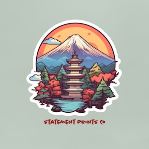 Mount Fuji Sticker, Mt Fuji Decal, Fuji Sticker, Fuji Decal, Cartoon Fuji, Colorful Fuji, Japan Sticker, Sun Fuji Sticker, Sunset, Sunrise