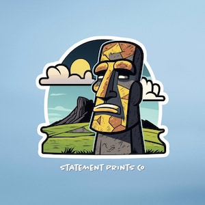 Easter Island Sticker, Moai Head Sticker, Easter Island Sticker, Cartoon Easter Island Sticker, Cartoon Moai Sticker