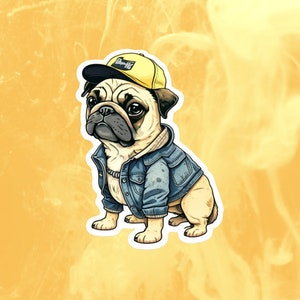 Pug Sticker, Pug, Pug in a Hat, Pug in Jacket, Dog Sticker, Yellow Dog Sticker, Pet Sticker