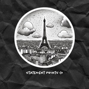 Eiffel Tower Sticker, Cute Paris Sticker, Eiffel Tower Decal, Paris Sticker, Black Paris Tower, Hand drawn Paris Art, France Sticker