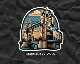 Tower Bridge Sticker, London Bridge Sticker, Cartoon Tower Bridge Sticker, London Tower Bridge Sticker, Tower Bridge Decal, London Decal