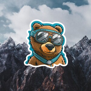 Snow Bear Cartoon, Retro, Bear in Goggles Sticker