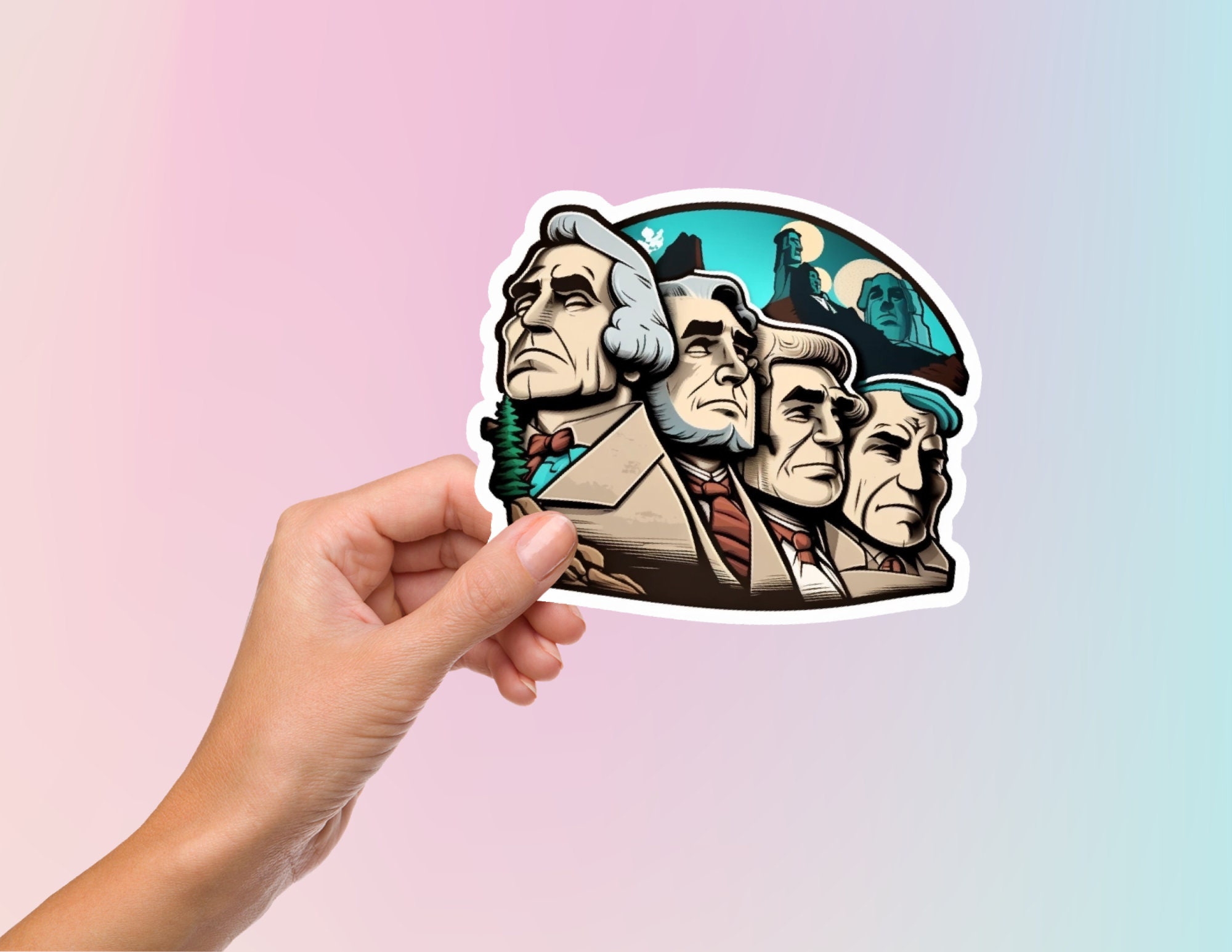 Mountain Rushmore Sticker, Retro Mount Rushmore Sticker, Mt. Rushmore