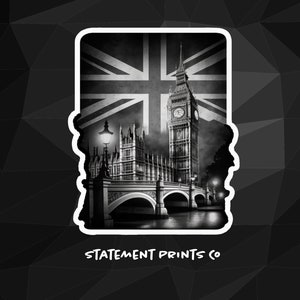 London Sticker, Big Ben Sticker, UK Sticker, London Decal, Black and White London Sticker, Big Ben Decal, UK decal, Retro UK sticker