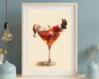 Vintage Santa in Cocktail Glass Poster