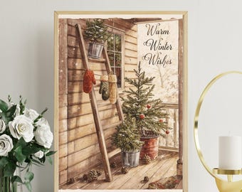 Warm Winter Wishes Vintage Christmas Poster