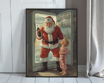 Vintage Christmas Santa Caught at the Fridge Poster