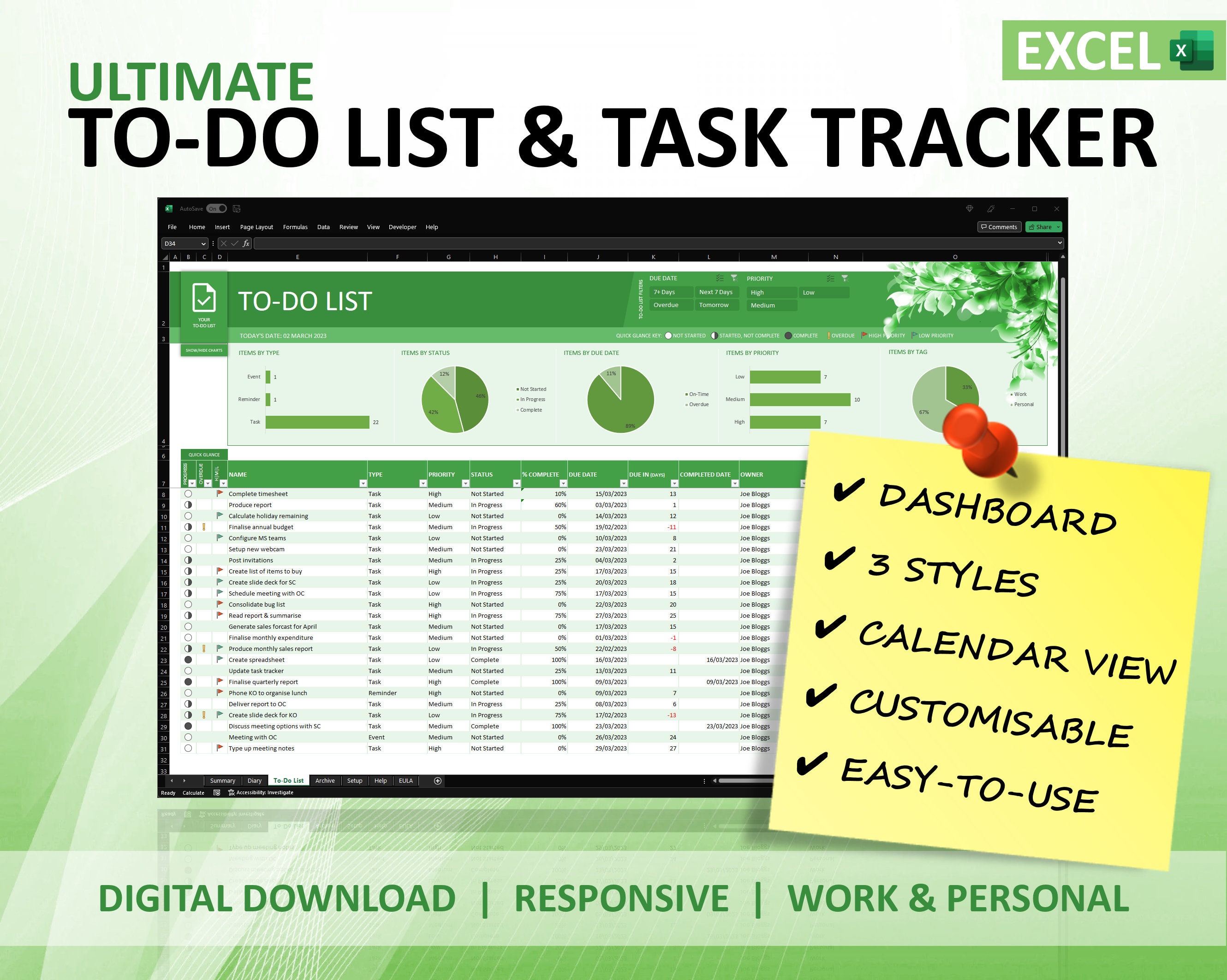 Ultimate Task Tacker & To-Do List Excel Spreadsheet
