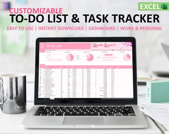 Excel To Do List Template, Excel Task Planner Spreadsheet, Digital Checklist Template, Editable To do List