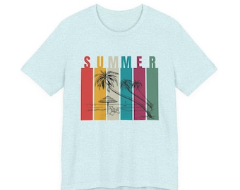 Summer Palm Graphic Tee | Retro Striped Beach Sunset T-Shirt