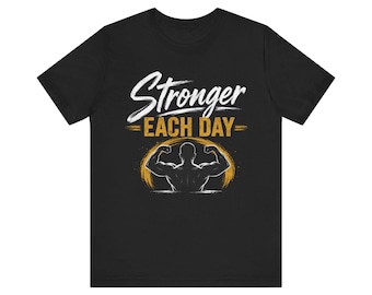 Camiseta de verano "Más fuerte cada día" / Camiseta de fitness con silueta muscular