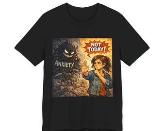 Not Today Anxiety Tee | Cartoon Hero Saying Stop to Anxiety