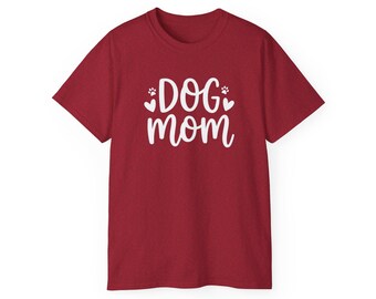 Dog Mom Tee | Paw Print Script Shirt, Pet Lover Graphic Tee