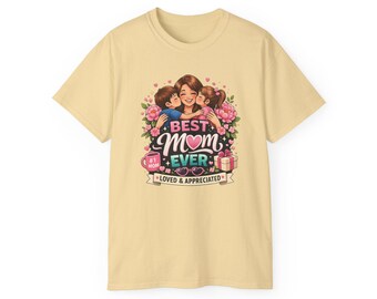 Best Mom Ever – Mother and Children Illustration Tee | Vintage Feel Cotton Shirt