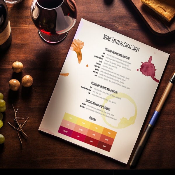 Wine Tasting Pro Guide English Aromas and Colours Cheat Sheet DIN A4 & Letter Formats