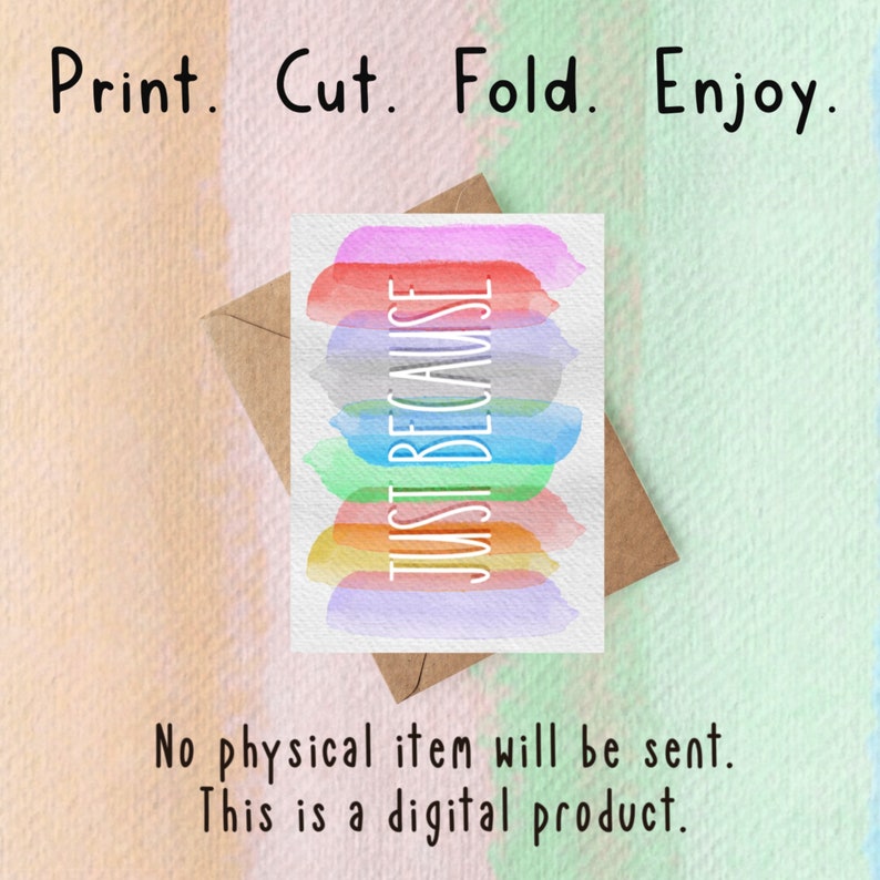 Printable Just Because Card and Envelope Greeting Card - Etsy