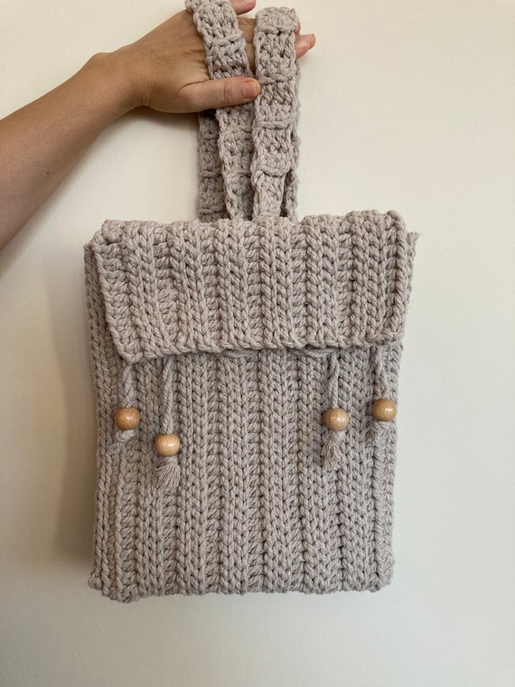 Drawstring Backpack, Backpack, Gray Crochet Backpack, School Bags