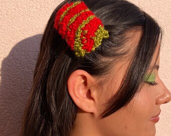 Weihnachtshaarclip, kleines Weihnachtsgeschenk, roter Haarclip, grüner Haarclip, Weihnachtsclips, Winterhaarclip, frohe Weihnachten, Weihnachtspunsch