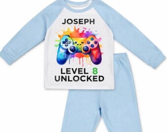 Personalised gaming, gamer boy girl. When i wake up birthday pyjamas kids girls or boys. Birthday boy girl