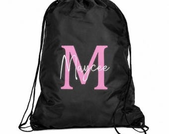 Personalised drawstring bag for boy girl. Kids PE kit, gym kit, swimming bag. Primary school, nursery,  back to school bag