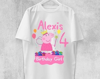 Personalised Peppa pig. George pig. Birthday  tshirt boy or girl. Birthday gift. Birthday party.