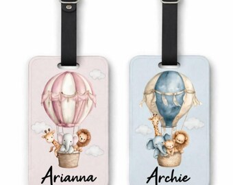 Personalised hot air balloon safari animals girls or boys Personalised luggage tag, bag Travel wallet, holiday accessories My first holiday