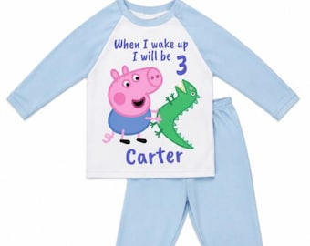 Personalised peppa pig / george pig when i wake up birthday pyjamas kids girls or boys. Birthday boy girl. Birthday gift. Birthday party