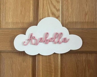 Personalised painted name cloud plaque. Toybox / wall boy or girls toy box bedroom door. Different sizes