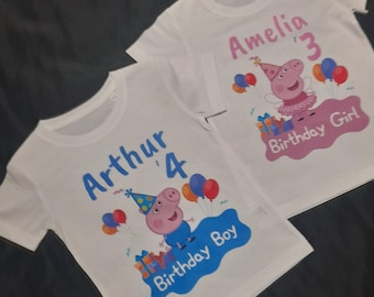 Personalised Peppa pig. George pig. Birthday  tshirt boy or girl. Birthday gift. Birthday party.