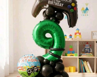 UNINFLATED DIY gaming, gamer number birthday balloon stack. 7, 8, 9 birthday party, special occasion
